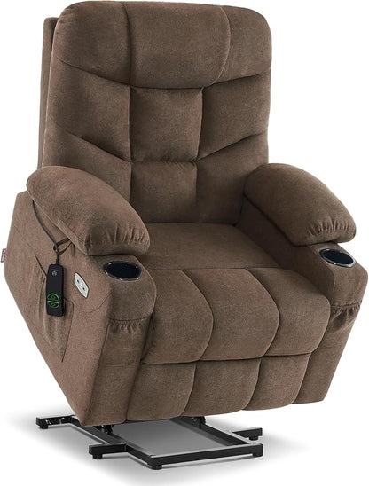 MCombo Power Lift Recliner Chair with Extended Footrest for Elderly People, Fabric 7287 (Brown, Medium)