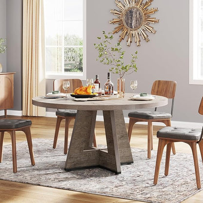 Tribesigns Round Dining Table for 4, 47 inch Farmhouse Circle Kitchen Table with Wooden Pedestal Base for Kitchen, Dining Room, Living Room (Grey)