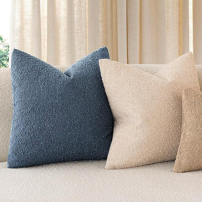 Foindtower Set of 2, Decorative Textured Boucle Throw Pillow Covers Accent Solid Pillow Cases Neutral Couch Cushion Case for Chair Sofa Bedroom Living Room Home Decor 24x24 Inch Dark Blue