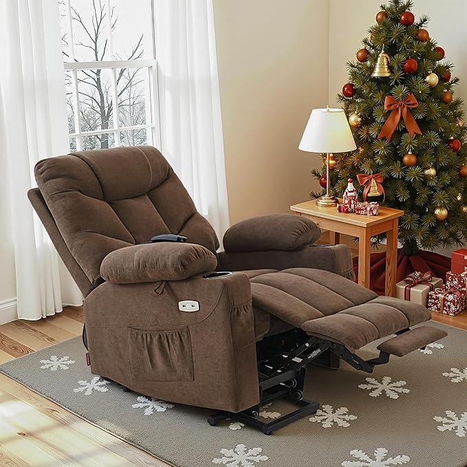 MCombo Power Lift Recliner Chair with Extended Footrest for Elderly People, Fabric 7287 (Brown, Medium)