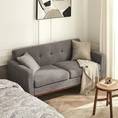 Tbfit Loveseat Sofa, 65" W Mid Century Modern Love Seat Small Loveseat for Bedroom, Button Tufted Upholstered Small Couch Sofa for Living Room, Grey