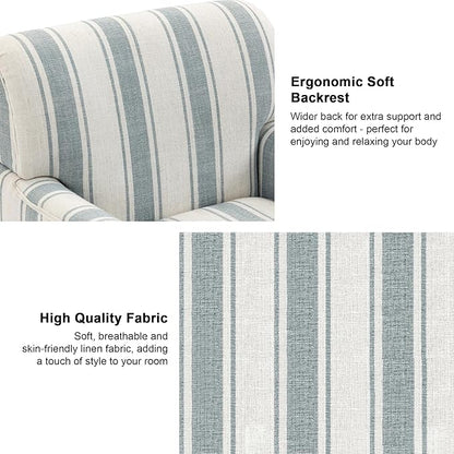 Accent Chair Set of 2, Mid Century Modern Comfy Armchair for Living Room, Linen Fabric Single Sofa Lounge for Reading Bedroom Apartment Waiting Room with Wood Legs-Blue Stripe