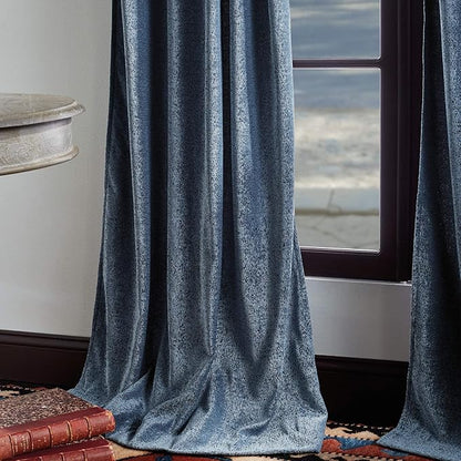 Martha Stewart Naples Chenille Solid Back Tab Window Curtain Panel Pair, 84", Navy