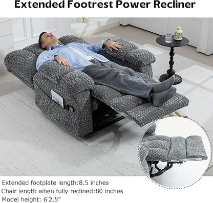 Big Man Recliner 500lbs Power Lift Recliner Chair for Big Tall Elderly Adults Oversized Lay Flat Lift Recliner with Extended Footrest,Heat Massage,Flip Arm Storage Cup Holders,USB Type C