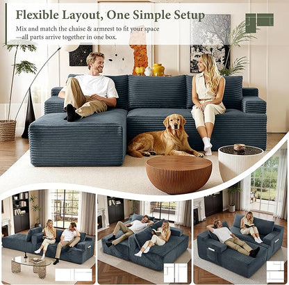 96''Sectional Couches for Living Room,Modern Modular Sectional Sofa,Upholstered Boneless Couch with Pockets,Comfy Cloud Couch with L Shaped Chaise(Dark Grey, 96''W Left Facing Chaise)