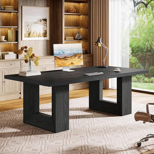 Tribesigns Home Office Desk, 62.99" Large Farmhouse Executive Desk, Computer Table for Office, Conference Room, Study Room (Black)