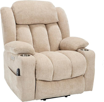 Power Lift Chair for Elderly, Electric Recliner Chair with 8-Point Vibration Massage and Lumbar Heating, Charging Ports, Cup Holders, Standing Assistance Reclining - Ivory White