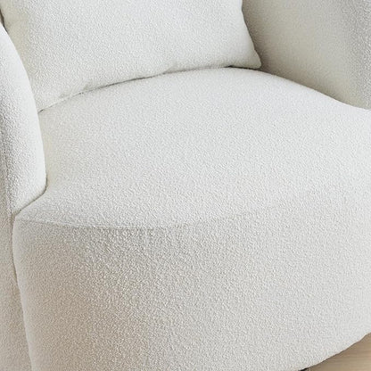 KINWELL 34" Wide Sherpa Swivel Barrel Chair, No Assembly Round Boucle Upholstered Accent Chair Armchair Single Sofa Chair with Toss Pillow for Living Room and Bedroom, Beige