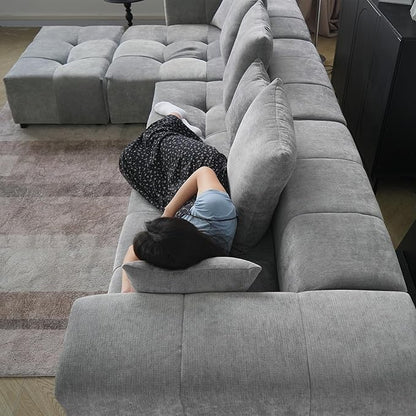 WJShome Oversized Modular Sectional Sofa, V Shaped Couch with Ottoman,Sectional Couches for Living Room,Large Linen Deep Seat with Pillow Couches for Home,Spacious Space,Gray