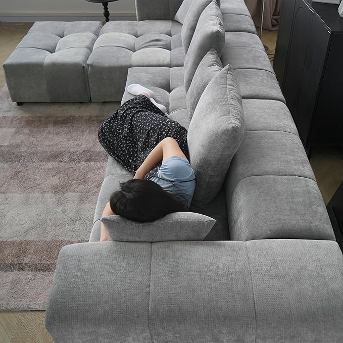 WJShome 183" Oversized Modular Sectional Sofa, U Shaped Couch with Ottoman,Sectional Couches for Living Room,Large Linen Deep Seat with Pillow Couches for Home,Spacious Space,Gray