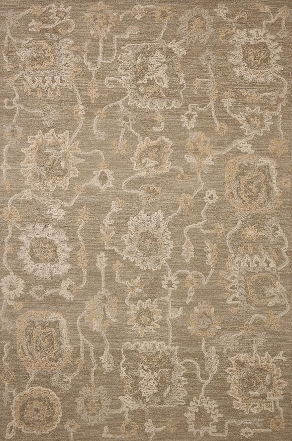 Loloi Chris Loves Julia Dorothea Collection DRT-01 Oak/Natural 7'-9" x 9'-9" Area Rug Wool Neutral Floral Living Room Bedroom Carpet