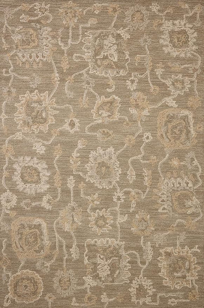 Loloi Chris Loves Julia Dorothea Collection DRT-01 Oak/Natural 5'-0" x 7'-6" Area Rug Wool Neutral Floral Living Room Bedroom Carpet