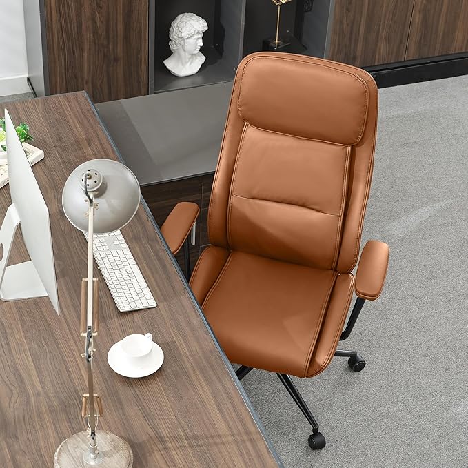 High Back Office Desk Chair,Ergonomic Reclining Office Chair,Modern Swivel Computer Chair,Conference Room Chairs,Brown Leather Chair with Lumbar Support,330lbs (Pure Brown)