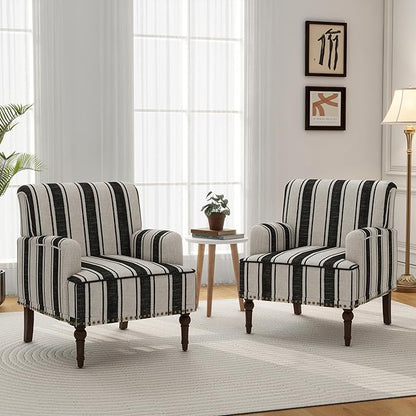 Accent Chair, Mid Century Modern Comfy Armchair for Living Room, Linen Fabric Single Sofa Lounge for Reading Bedroom Apartment Waiting Room with Wood Legs