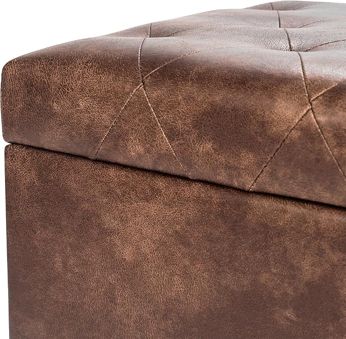 Leather Storage Ottoman Bench Rectangle 24 Inch Foot Rest Ottomans Stool for Living Room Bedroom(Brown)