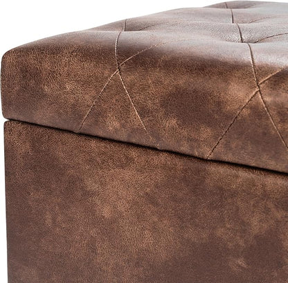 Leather Storage Ottoman Bench Rectangle 24 Inch Foot Rest Ottomans Stool for Living Room Bedroom(Brown)