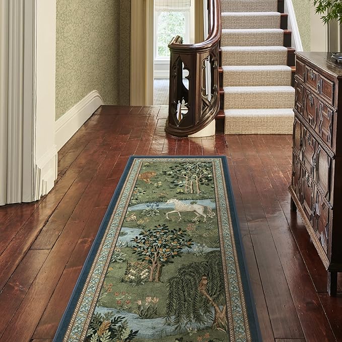 RUGGABLE x Morris & Co Washable Area Rug – Owl & Willow Green 6x9, Stain-Resistant, Non-Slip – Medium Machine Washable Rugs for Living Room, Bedroom, Hallway, Entryway & Office–with Cushioned Pad