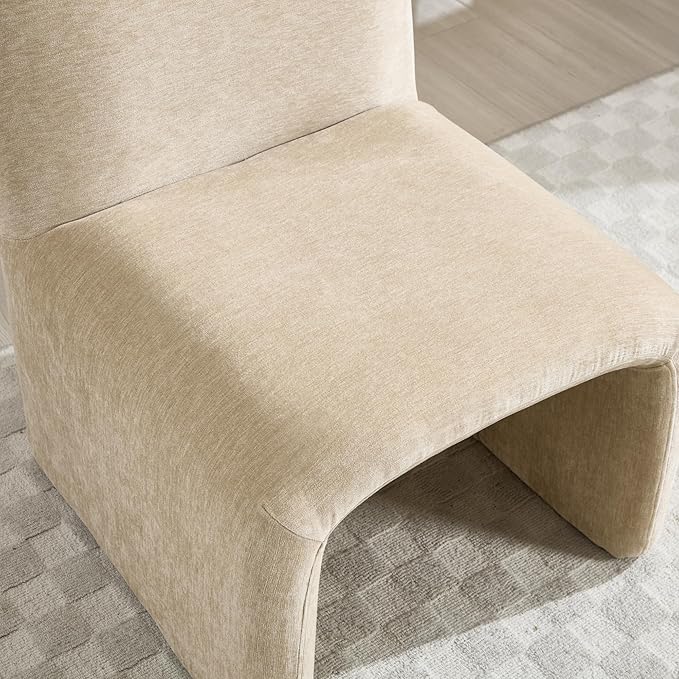 Accent Reading Chair with Ottoman, Chenille Upholstered Comfy Armless Accent Chair with Footrest Modern Side Lounger for Living Room Bedroom, Khaki