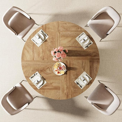 Tribesigns Round Dining Table for 4-6, 47-Inch Modern Circle Kitchen Table with Fluted Round Base, Farmhouse Wood Dinner Table for Dining Room, Kitchen, Living Room, Brown