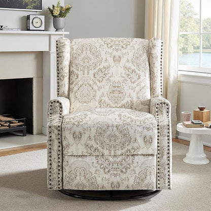Lumibee Recliner Chairs Set of 2, 360° Swivel Rocker Recliner Chair with Footrest High Back, Comfy Upholstered Glider Rocking Chair for Living Room Bedroom (Beige)