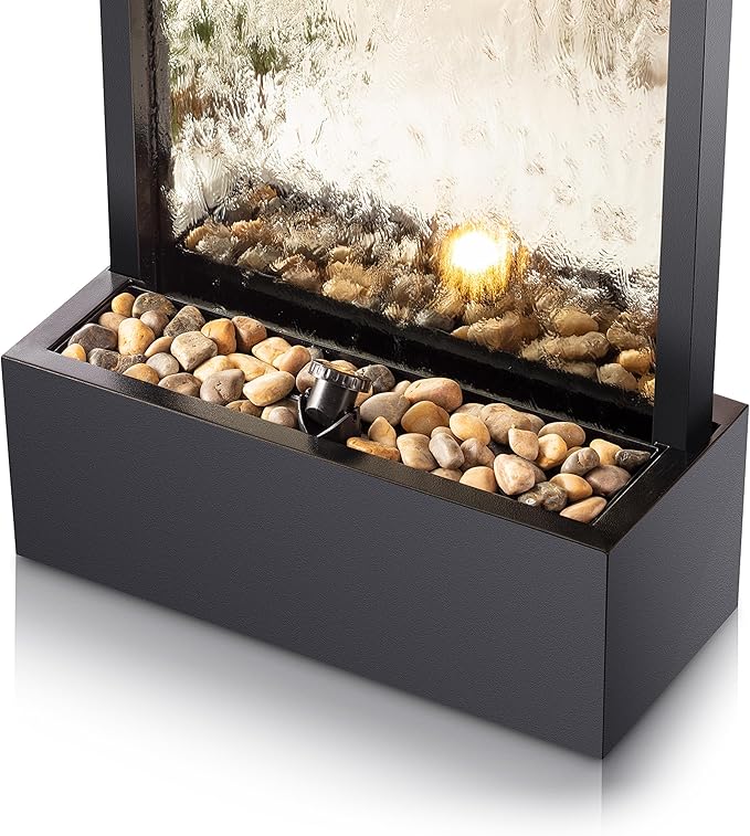 Alpine Corporation Mirror Waterfall Fountain with Stones and Lights - Zen Indoor/Outdoor Decor for Office, Living Room, Patio, Entryway - 72 Inches