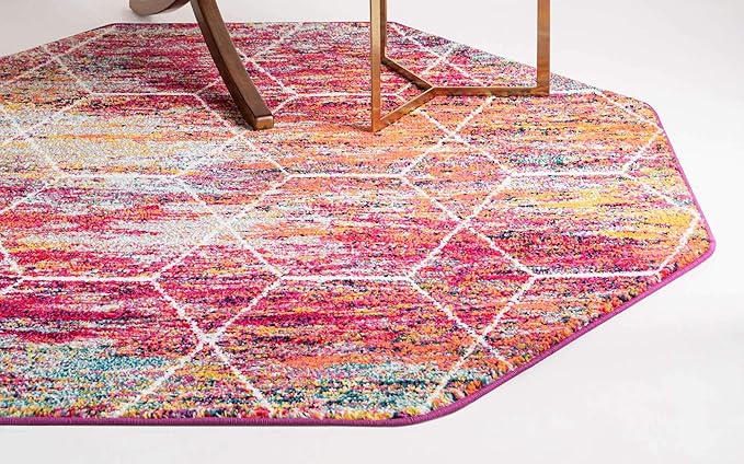 Unique Loom Trellis Frieze Collection Area Rug - Geometric (7' 10" Octagon, Multi/ Ivory)