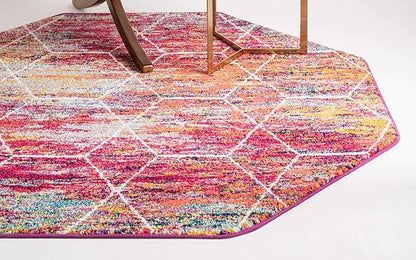 Unique Loom Trellis Frieze Collection Area Rug - Geometric (7' 10" Octagon, Multi/ Ivory)