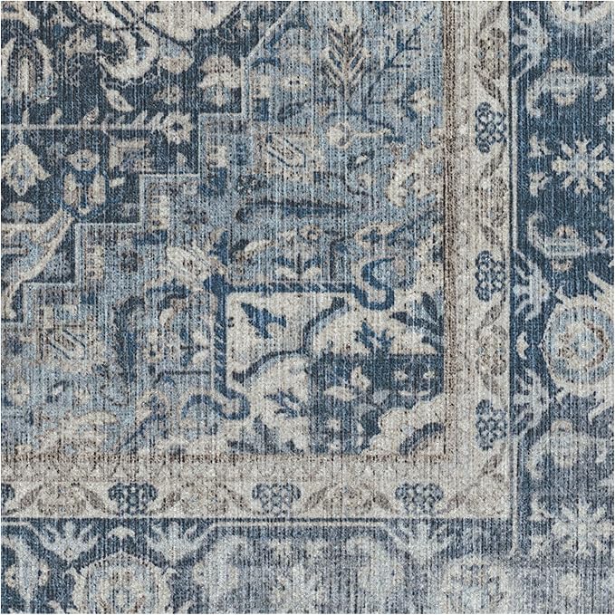 RUGGABLE Washable Area Rug – Kamran Admiral Blue 10x14, Stain-Resistant, Non-Slip – Large Machine Washable Rugs for Living Room, Bedroom, Hallway, Entryway & Office–with Cushioned Pad