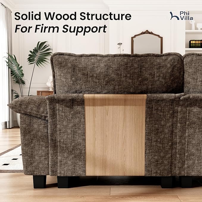 PHI VILLA Oversized Single Sofa with Deep Seat, Armchair for Small Spaces Bedroom Reading Modern, 1 Seater Comfy Reading Accent Chair, Chenille Fabric, Taupe