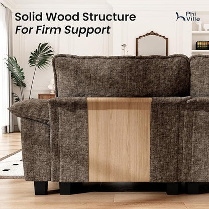 PHI VILLA Modern Modular Couches Sets, 123.6" Cloud Sectional Sofa with Upholstered Deep Seat, 3-Seater Couch for Living Room Small Spaces, Chenille Fabric, Taupe