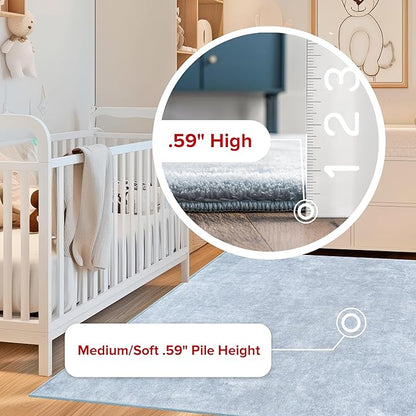 nuLOOM 4' x 6' Cozy Plush SuperiorWash Area Rug, Machine Washable, Non-Slip, Soft Fluffy Shag Carpet for Living Room Bedroom Kids Room Nursery Home Decor, Loni Light Blue