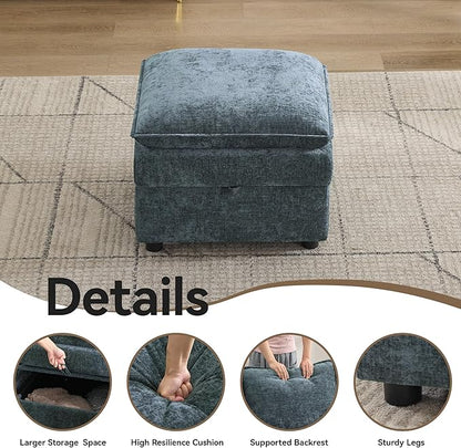27" Large Square Ottoman with Storage, Modern Upholstered Footrest with Anti-Slip Legs for Couch Coffee Table Living Room, Bedroom, Entryway, Chenille Blue