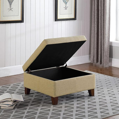 HomePop Woven Square Storage Ottoman with Wood Legs, Tan