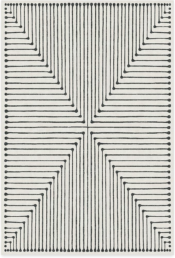 RUGGABLE x Jonathan Adler Machine Washable Modern Area Rug – Inkdrop Black & Ivory 6x9, Stain-Resistant, Non-Slip – Medium Rugs for Living Room, Bedroom, Hallway, Entryway & Office–with Cushioned Pad