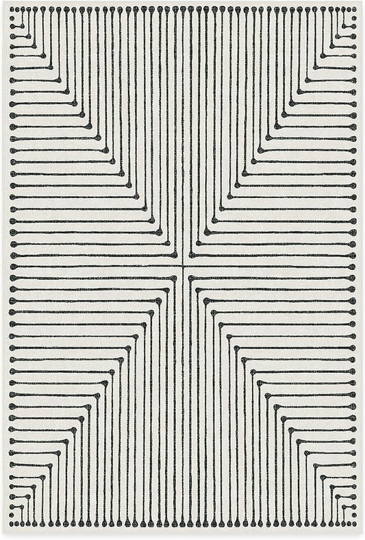 RUGGABLE x Jonathan Adler Machine Washable Modern Area Rug – Inkdrop Black & Ivory 6x9, Stain-Resistant, Non-Slip – Medium Rugs for Living Room, Bedroom, Hallway, Entryway & Office–with Standard Pad
