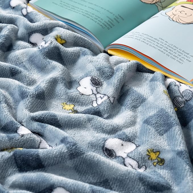 Berkshire Blanket Peanuts® VelvetLoft® Cute Character Snoopy Plush Blanket,Navy Tonal,King 90 in x 108 in (Official Peanuts® Product)