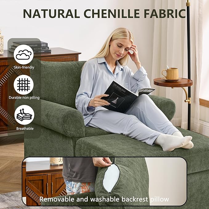 35.82" Accent Chair with Ottoman Upholstered Living Room Chairs for Reading Chair with Chaise Lounge Chairs Indoor, Comfortable Armchair for Bedroom (Green, 35.82")