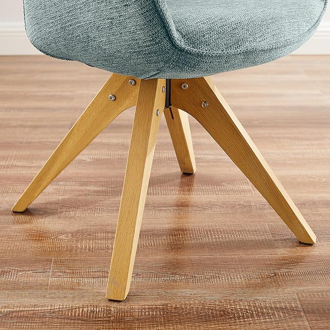 Zouron Mid Century Modern Accent Chair with Wooden Legs, Swivel Desk Chair No Wheels, Upholstered Side Armchair Vanity Chair for Small Space Home Office Living Room Bedroom, Light Blue