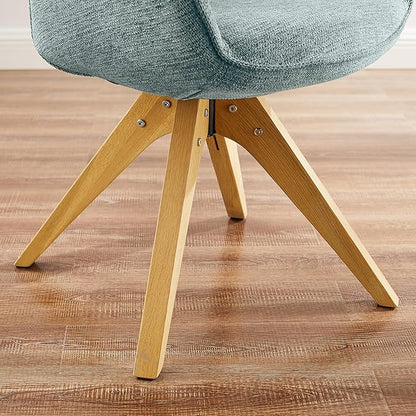 Zouron Mid Century Modern Accent Chair with Wooden Legs, Swivel Desk Chair No Wheels, Upholstered Side Armchair Vanity Chair for Small Space Home Office Living Room Bedroom, Light Blue