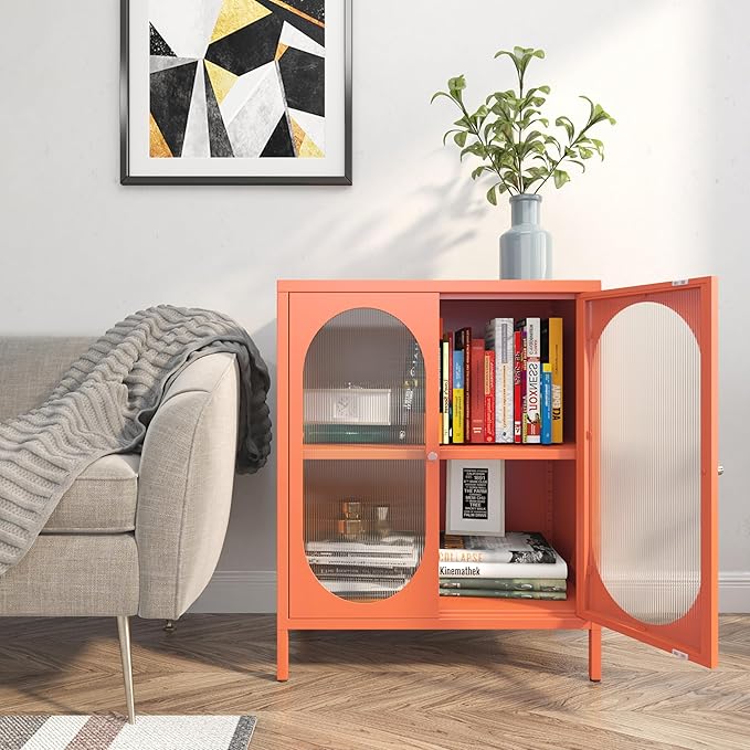 Metal Storage Cabinets, Modern Accent Cabinet with 2 Acrylic Doors, Sideboards with Adjustable Shelf and high feet, Entryway Storage Cabinet for Home, Office, Living Room,Sideboard, Hallway