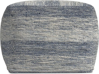 SIMPLIHOME Clay Boho Square Pouf in Patterened Teal Melange Cotton for the Living Room, Bedroom and Kids Room