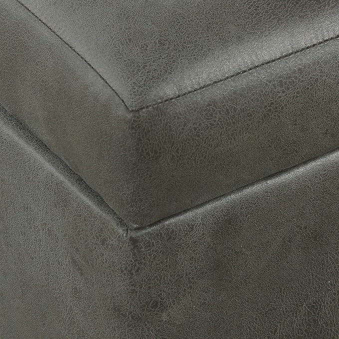 HomePop Faux Leather Square Storage Ottoman with Wood Legs, Pewter Gray