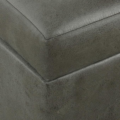 HomePop Faux Leather Square Storage Ottoman with Wood Legs, Pewter Gray