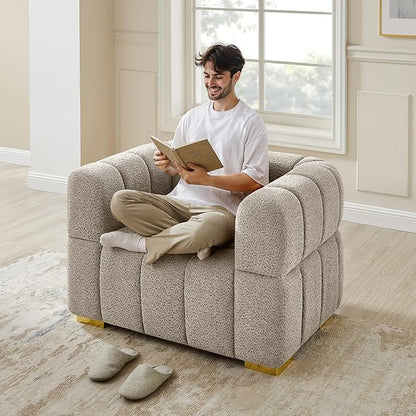 VANOMi Oversized Accent Chairs Set of 2, Boucle Arm Chair with Deep Seat, Oversized Comfy Reading Chair for Living Room, Bedroom, Office, Apartment，Camel (2 Piece)