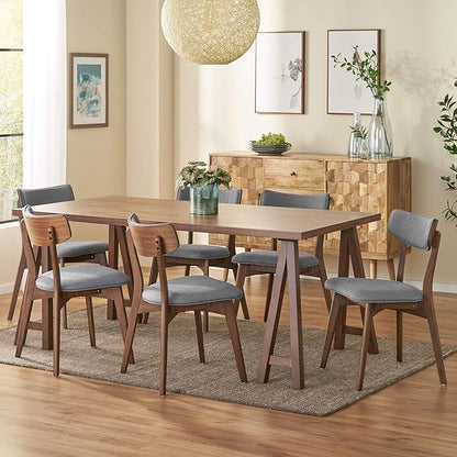 Christopher Knight Home Abraham Mid-Century Modern 7 Piece Dining Set with A-Frame Table, Dark Gray + Walnut