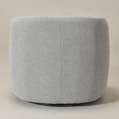 KINWELL 34" Wide Sherpa Swivel Barrel Chair, No Assembly Round Boucle Upholstered Accent Chair Armchair Single Sofa Chair with Toss Pillow for Living Room and Bedroom, Gray