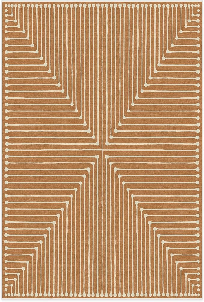 RUGGABLE x Jonathan Adler Machine Washable Modern Area Rug – Inkdrop Copper 6x9, Stain-Resistant, Non-Slip – Medium Rugs for Living Room, Bedroom, Hallway, Entryway & Office–with Cushioned Pad