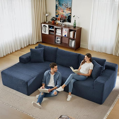 105" Sectional Couches for Living Room Cloud Couch Sofa with L-Shape Upholstered Boneless Couchs Modern Modular Sectional Couch with Chaise (Blue, 105''W Left Facing Chaise)