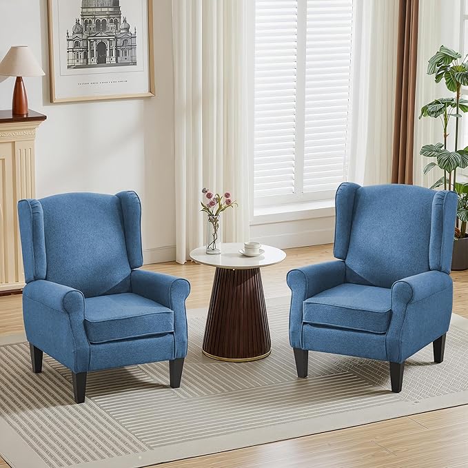 Accent Chair Set of 2, Modern Living Room Chairs with Wingback, Comfy Upholstered High Back Single Sofa for Bedroom, Mid-Century Reading Armchair Sillas para Sala