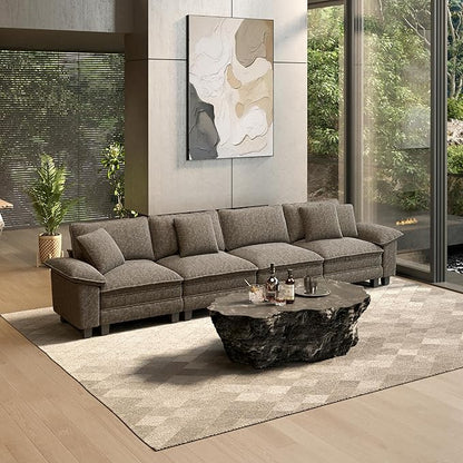 HERA'S HOUSE 158" Modular Sectional Sofa, Oversized Couches for Living Room, Comfy Cloud Couch 4-Seater Deep Seat Sofa with Throw Pillow, Chenille Ash